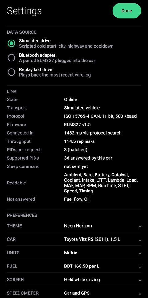 Settings screen